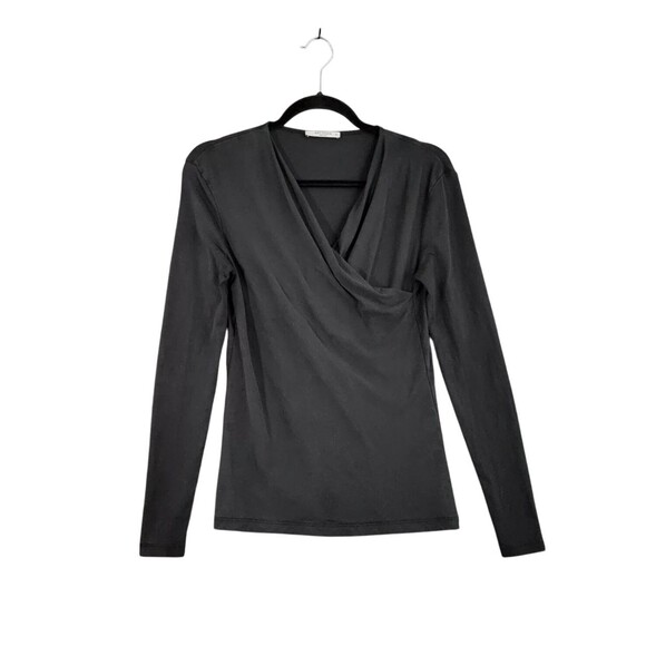 MM LAFLEUR The Octavia Top Black Faux Wrap Long Sleeve Minimalist SIZE XS - Picture 2 of 11